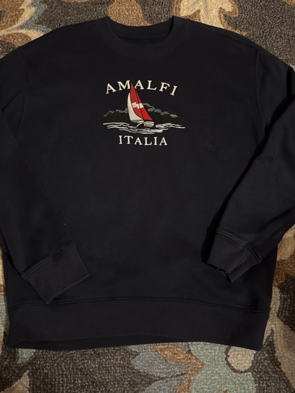Hollister Navy Crewneck Sweatshirt with Red Sail Graphic